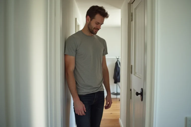Homme exceptionnellement grand debout à côté d'un encadrement de porte, illustrant un record de taille impressionnant
